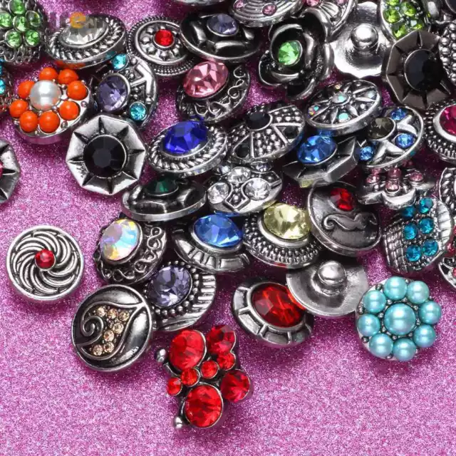 50pcs/lot Mixed Rhinestone Styles 12mm Ginger Snap Button Fit 12mm Snaps Jewelry