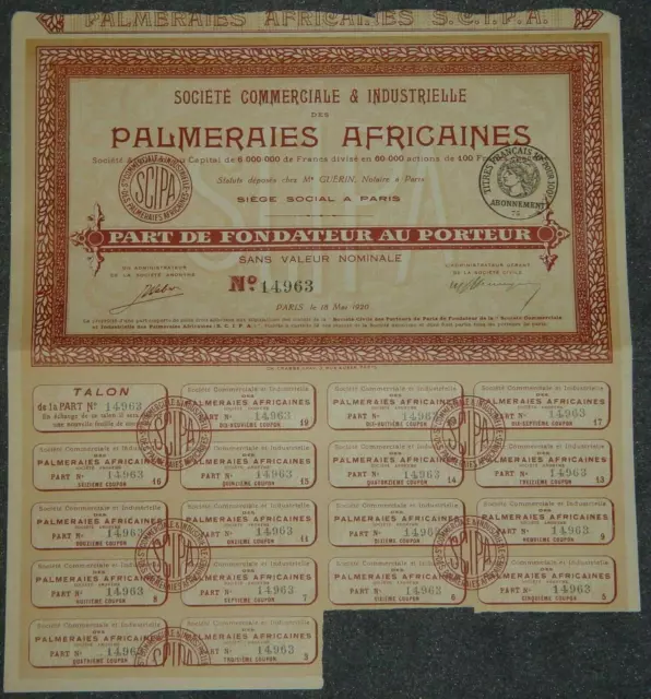 Societe Commerciale & Industrielle des Palmeraies Africaines 1920