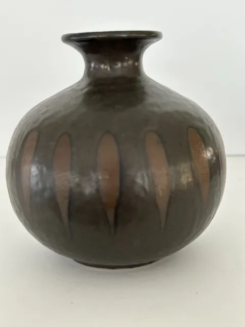 Vintage Otagiri Japan Drip Lava Glaze 4” Miniature Retro Brown Black Vase OMC