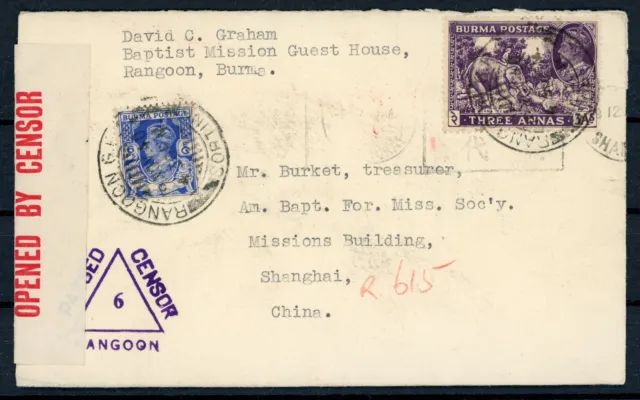 BURMA Censored Letter from Rangoon (Yangon) to Shanghai in China #8384