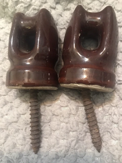 Vintage Lot of 2 Brown Ceramic Porcelain Glazed Electric Power Line Insulators!
