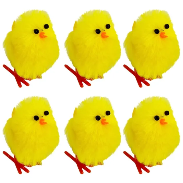Easter Chicks X 6 Felt Beaded Eyes 7.7cm Chenille Yellow Bonnet Chick Decor Gift