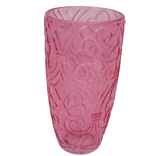 800 Flowers Glass Vase~Pink~Raised Swirls Dots Pattern~Heavy~8-3/4"