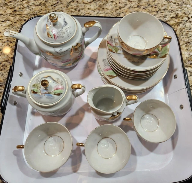 VINTAGE JAPANESE KUTANI Hand Painted Bone China Tea Set 20 pc 180.00