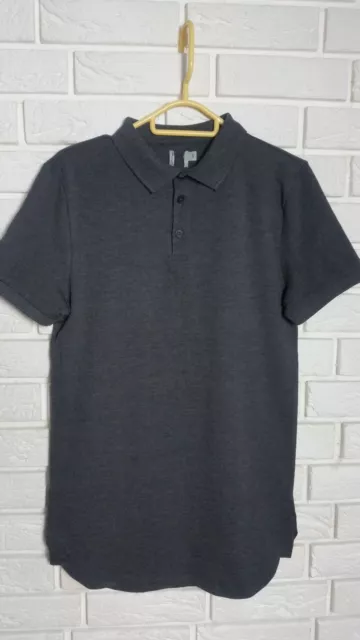 ASOS Longline Muscle Polo Shirt With Bound Curved Hem In Charcoal Marl size S