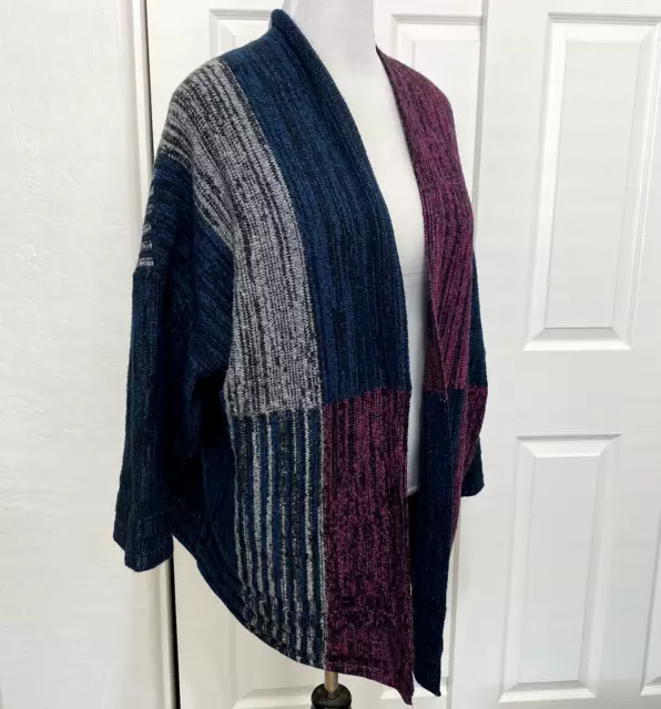 Retrology Womens XL Sweater Open Front Cardigan Short Sleeve Dolman Purple Blue