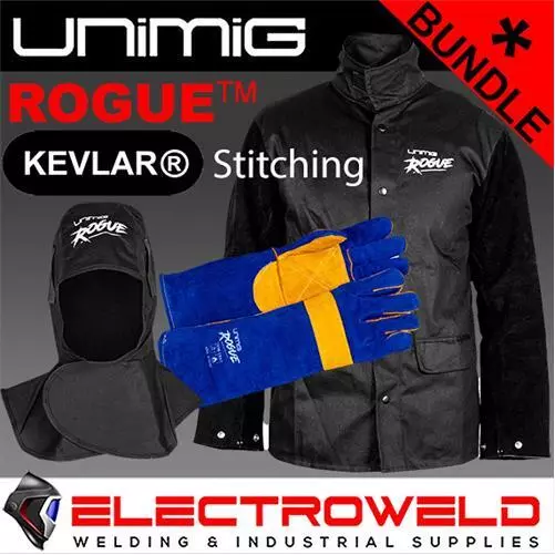 UNIMIG Welding Bundle - Leather Jacket + Hood + Gloves - Heat Resistant Mig Tig