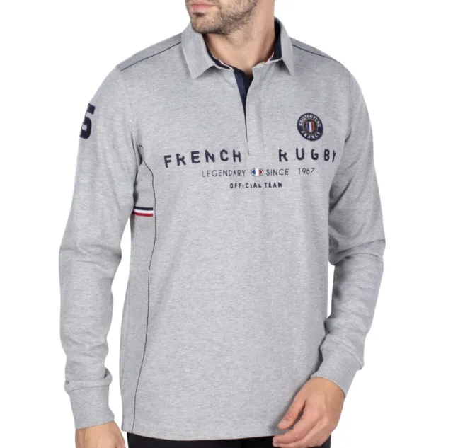Polos Shilton French Rugby Gris Manches Longues grande taille 4XL H23119