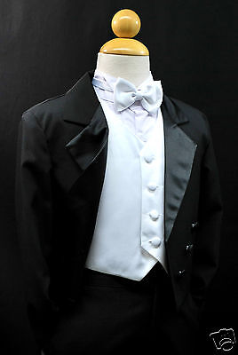 Baby,Toddler & Boy Formal WeddingTail Tuxedo Suit Black white vest sz:  S M L-20