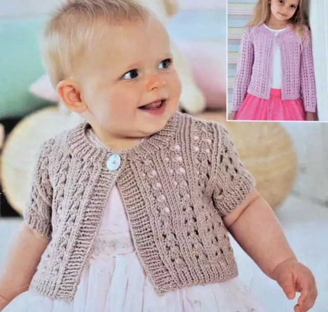 (80)Knitting Pattern To Make- Baby Girls DK Long/Short Sleeve Cardigan Ages 0-7