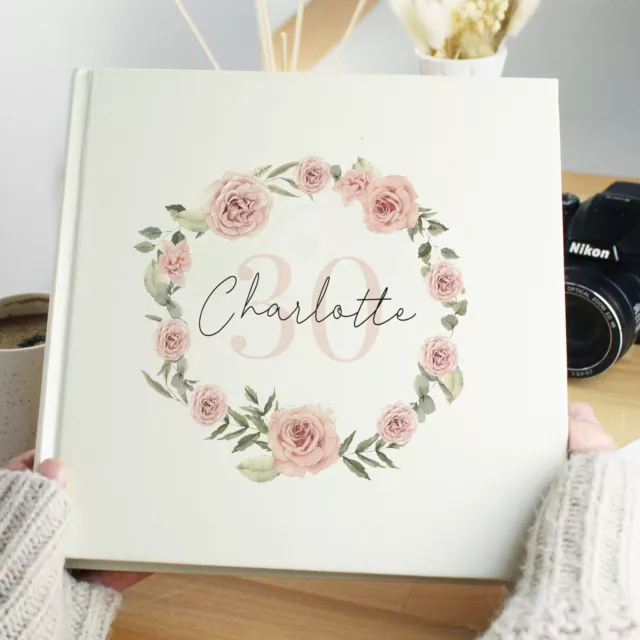 Personalised Floral Any Name Wreath Square Photo Album Wedding Birthday Baby