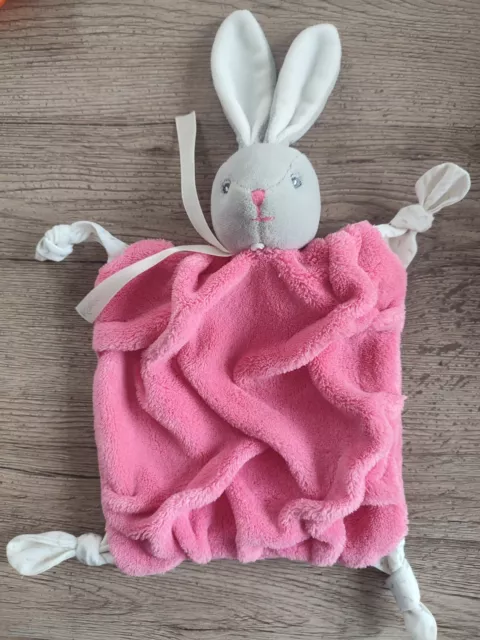 DOUDOU PLAT PLUME LAPIN GRIS ROSE KALOO TENDRES ET DOUCES  NOEUDS tbe