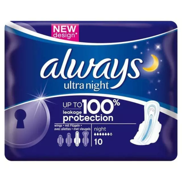 Always Ultra Night Pads With Wings Menstrual Cycle X10