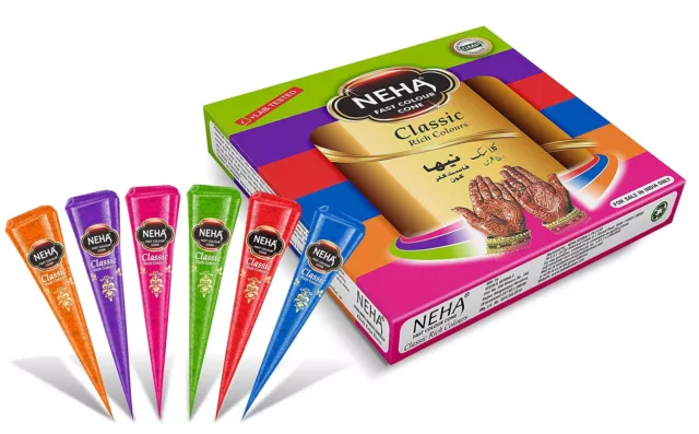 Cono clásico Neha Herbals color Mehndi multicolor 25 g (Paquete de 12)