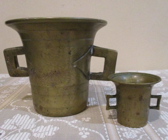 Antique Solid Brass Apothecary Morters 4" and 1.25" tall  (2pcs)