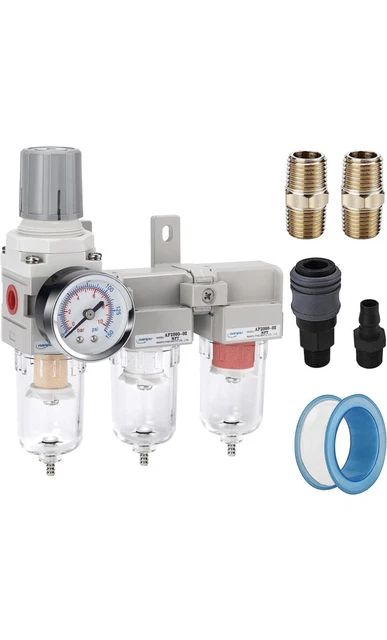 Three Stage Air Drying System - 5 Micron Particulate Filter, 0.5＆0.01 1/4" NPT