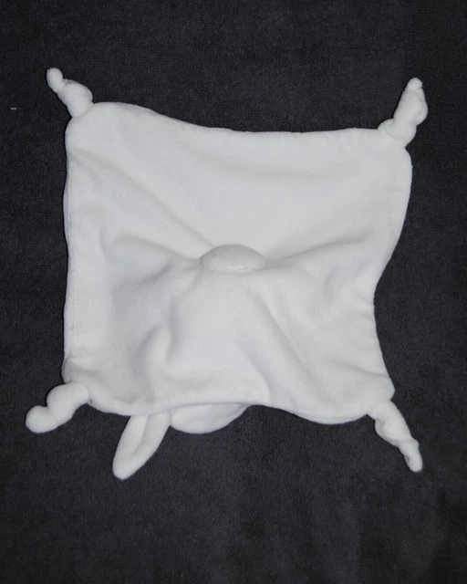Doudou Plat lapin Blanc SIPLEC LECLERC Carré Motif Gris Etoiles 4 Nœuds TTBE 3