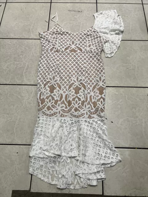 New Boohoo Lace Peplum Frill Midi Dress Ivory Size 20 New