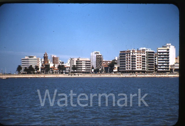 1950s red border Kodachrome photo slide Beach Coast Buildings #1