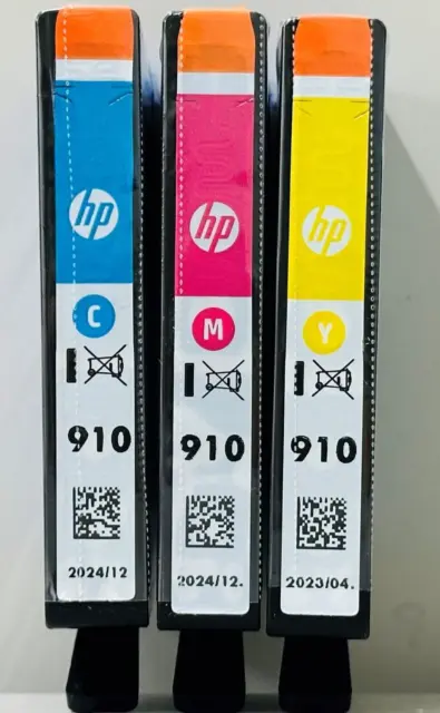 New Genuine HP 910 Cyan Magenta Yellow Ink Cartridges Exp. 2023 2024