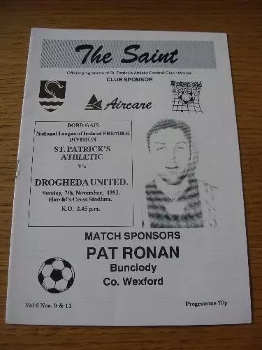 07/11/1993 St Patricks Athletic v Drogheda United  (Slight Crease). No obvious f