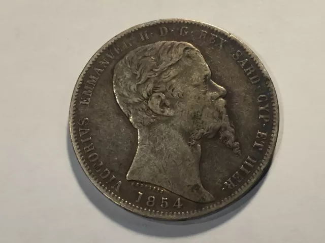 Monnaie Italie 5 Lire 1854 Argent Sardaigne (105-2/A14-54)