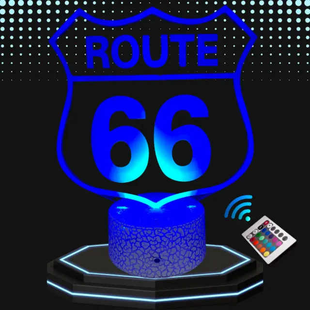Lampe de chevet 3D LED Route 66 moto states - Veilleuse changement de couleurs