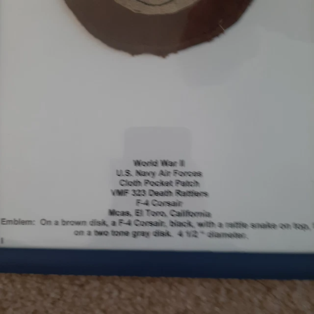 WW2 USN 4.5in. CLOTH POCKET PATCH VMF 323 DEATH RATTLES F4 CORSAIR IN