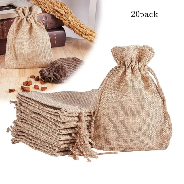 20x Small Burlap Linen Jute Sack Jewelry Pouch Drawstring Wedding Gift Bags