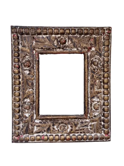 cadre tableau ancien bois dore frise de perles feuillure 28x23 cm