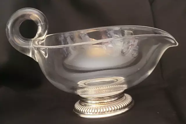 Frank M. Whiting Co. Sterling Silver Base Glass Gravy/Sauce Boat 4" H