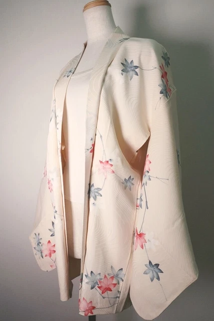 8567G1 Silk Vintage Japanese Kimono Haori Jacket Maple Leaf Branch Ryusui