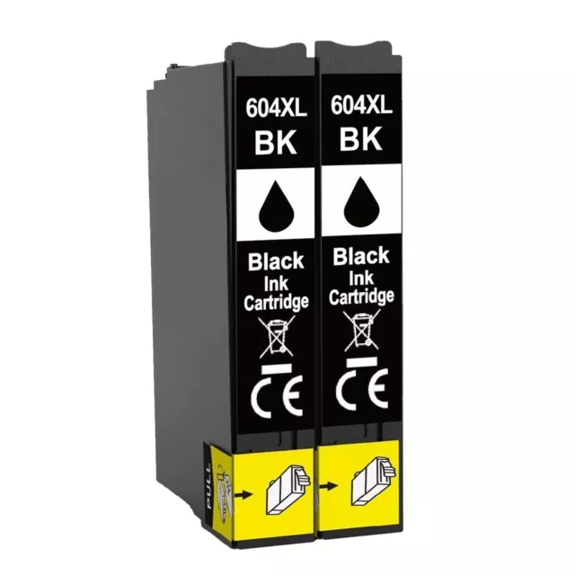 2 Black XL Ink Cartridges to Compatible 604XL XP2200 XP3200 XP4200 WF2910 WF2930