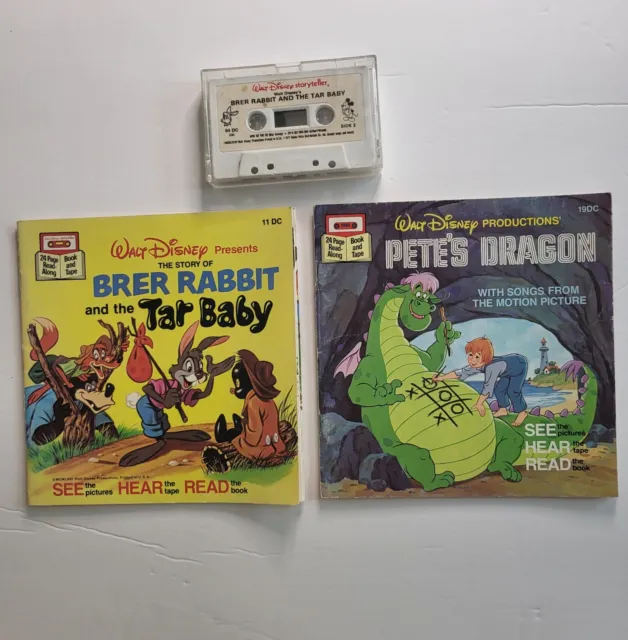 Disney Brer Rabbit & Tar Baby / Pete’s Dragon w/ Cassette Read Along Books, 1977