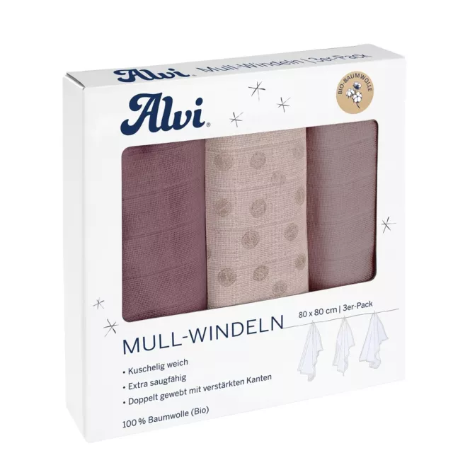 Alvi Mull-Windeln Curly Dots 3er Pack Curly Dots 80x80 cm