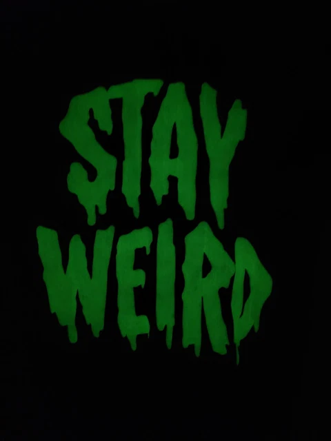 Unbranded Glow In The Dark Shirt Sz SX Black Stretch Stay Weird Print Halloween
