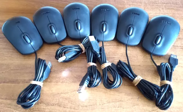 6 x Dell Optical USB Wired Scroll Computer Mice - Black - MS111-L - Job Lot 0f 6