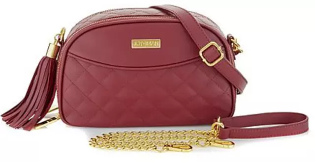 JOY & IMAN Diamond Quilted Genuine Leather Crossbody with RFID, Burgundy