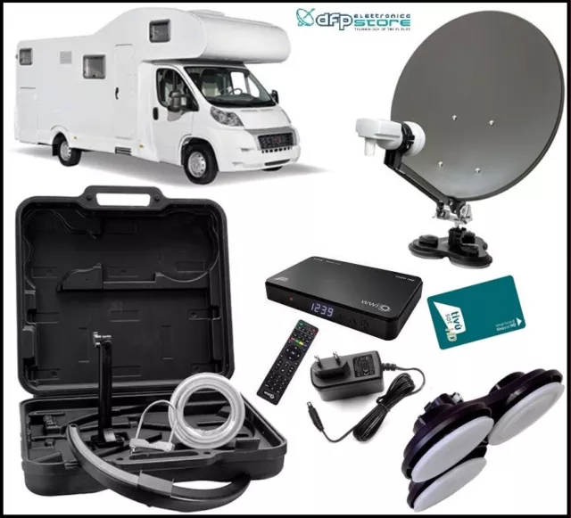 Kit Parabola Portatile Satellitare 40 cm per Camper con Decoder Tivusat 12V TV