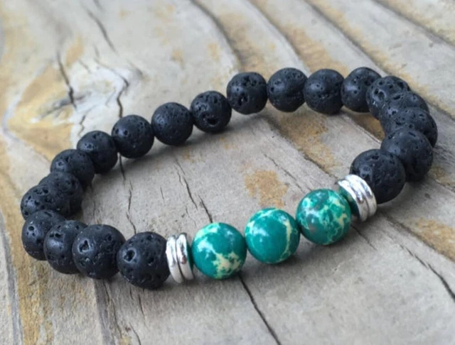 Bless Lucky Chakas  8mm lava Stone turquoise Bracelet Bead Reiki Tibet silver