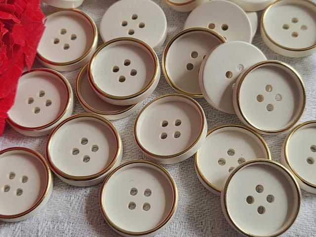 Lot De 6 Boutons Vintage Crème - Motif Bouddha Doré, Pied, Diamètre 2,3 Cm - Réf. 5963 - Fabriqué En France