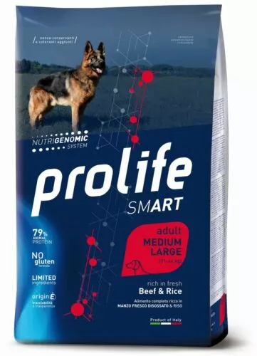 Prolife Dog Smart Medium Large Adult Manzo e Riso 12 kg - Crocchette per Cani
