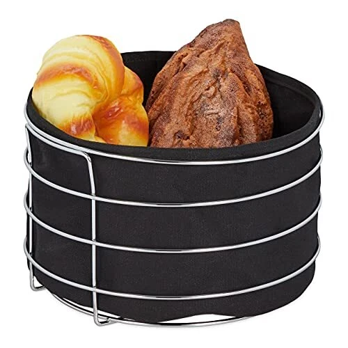 Relaxdays Corbeille à Pain métal, avec Insert en Tissu, Panier, Petit-déjeuner,