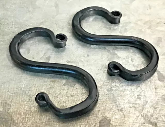 2 NEW Small 2 1/2" Fancy S Hooks Amish Black Hand Wrought Iron Strong Sturdy