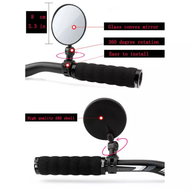 1Pc Bike Rearview Mirror Blind Spot Side Rear Convex View Mirror 360° Wide Angle