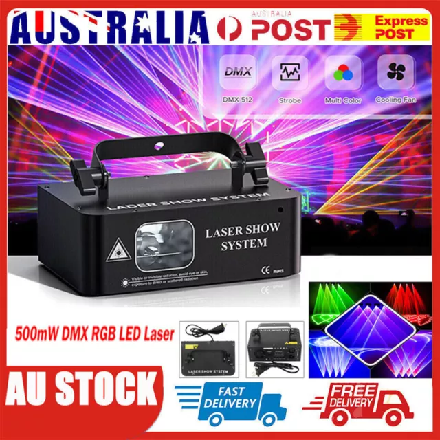 500mW DMX RGB LED Laser Beam Scanner Projector Disco Party Stage Laser Light AUS