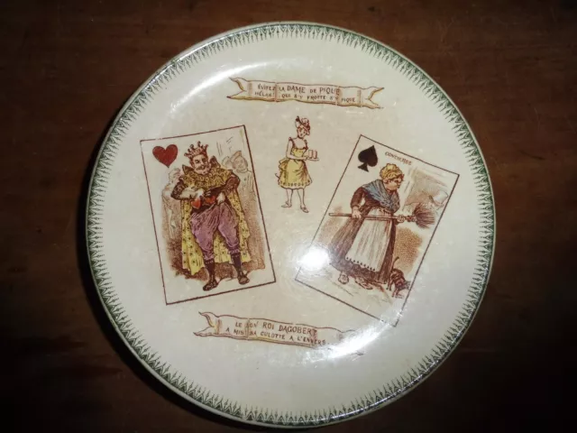 Assiette Choisy le Roi 19e thème Jeu de Cartes - Roi de Cœur et Dame de Pique