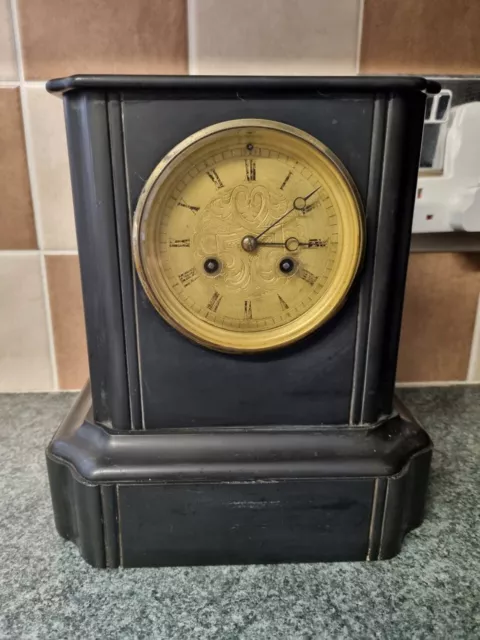 Beautiful 19thC Black Slate Mantle Clock By Miller & Son, Japy Freres Movement