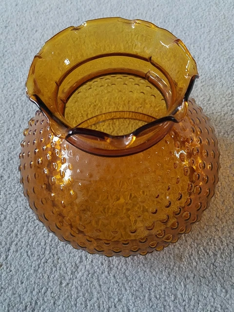 Vintage Amber Glass HOBNAIL Student Hurricane Oil Lamp Shade for 7" Fitter