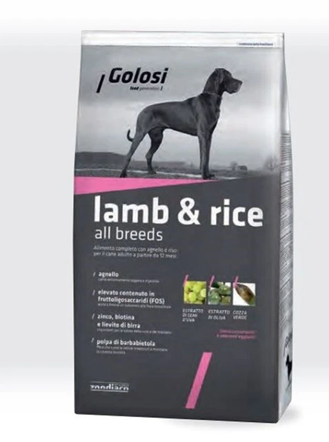 Golosi All Breeds Crocchette Cane Adulto Con Agnello E Riso 12 Kg   C 515